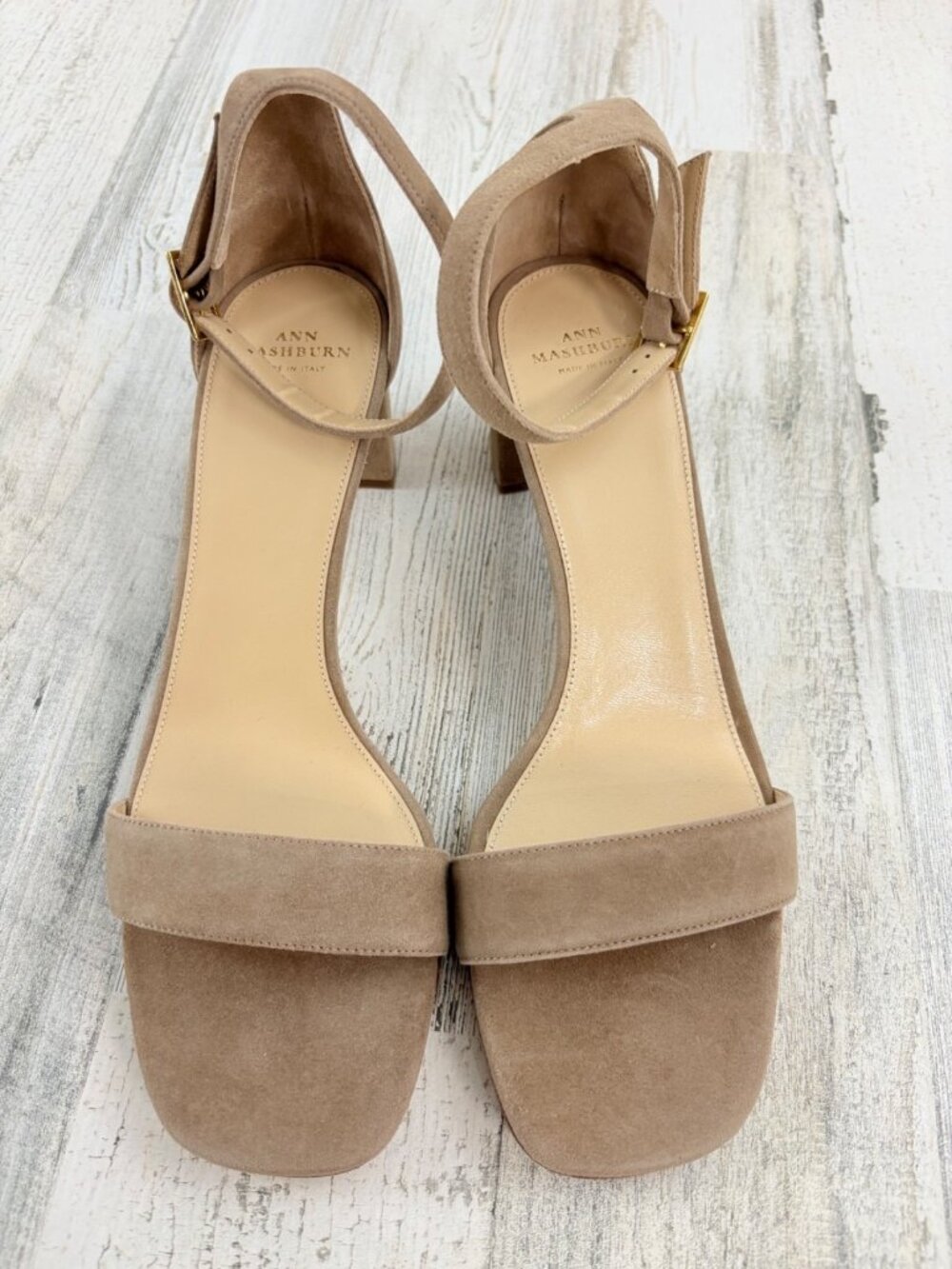 Ann Mashburn Anke Wrap Heel Sandals Womens Shoes 39 8.5 Tan Suede - Picture 2 of 15